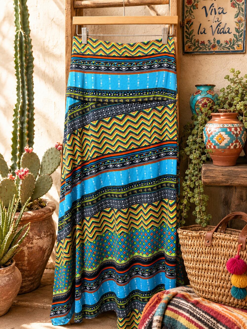 Cato Aztec Geometric Maxi Skirt Size Large Boho Stretch